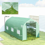 Outsunny UV-Proof Tunnel Greenhouse with 6 Mesh Windows and Roll-Up Entrance, Metal and PE, 4x2x2 m, Green