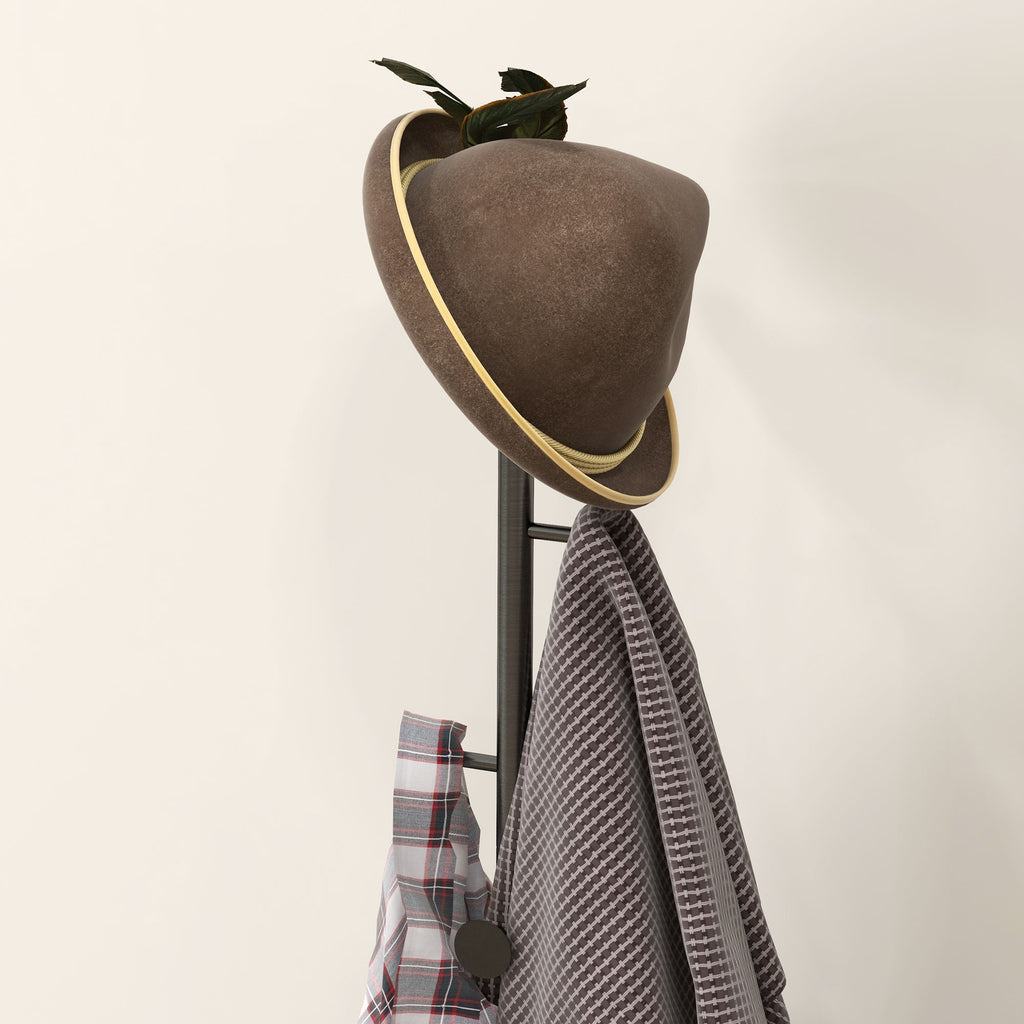 Freestanding Coat Rack with 6 Steel Disc Hooks and Slate Base, Black