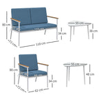 Outdoor Set with 2-Seater Sofa, 2 Armchairs and 2 Glass Coffee Tables, Light Blue