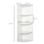 HOMCOM Corner Bookcase with 4 Shelves, Wall Mounted and Wooden, 39.5 x 39.5 x 120 cm, White