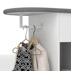 Mobile Ironing Board with Wheels and Iron Holder, Clothes Bar, Drawer and Shelves, 125x43.5x112cm, White