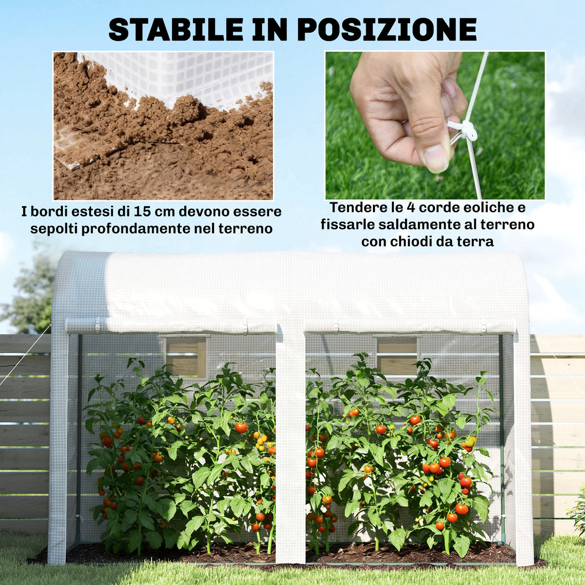 Outsunny Garden Tunnel Greenhouse for Plants and Vegetables, Balcony Greenhouse with 2 Roller Doors and 4 Windows, 3x1x2m