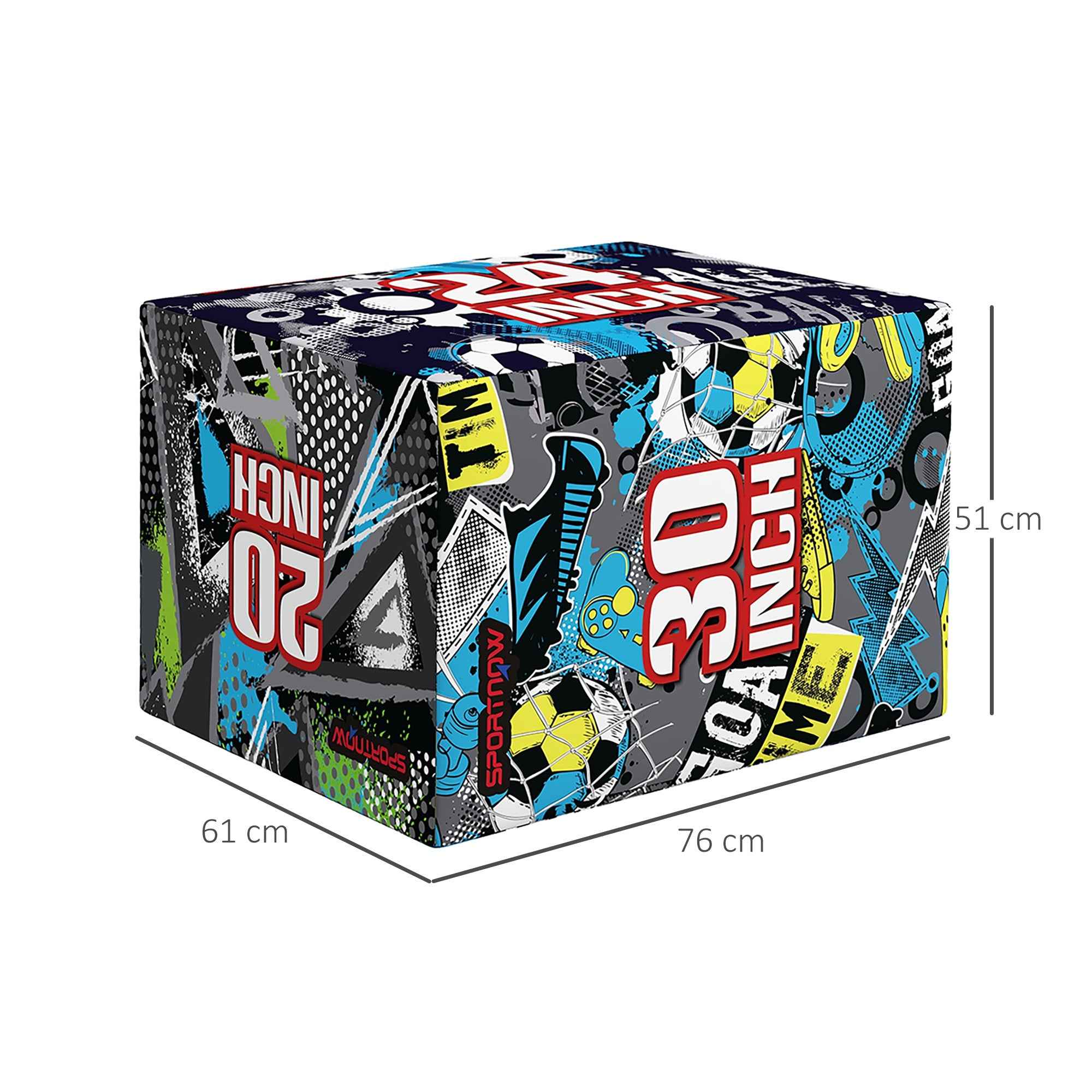 SPORTNOW Plyo Box 3 Heights Non-Slip Jumping Box for Home and Gym, 76x61x51cm, Multicolor