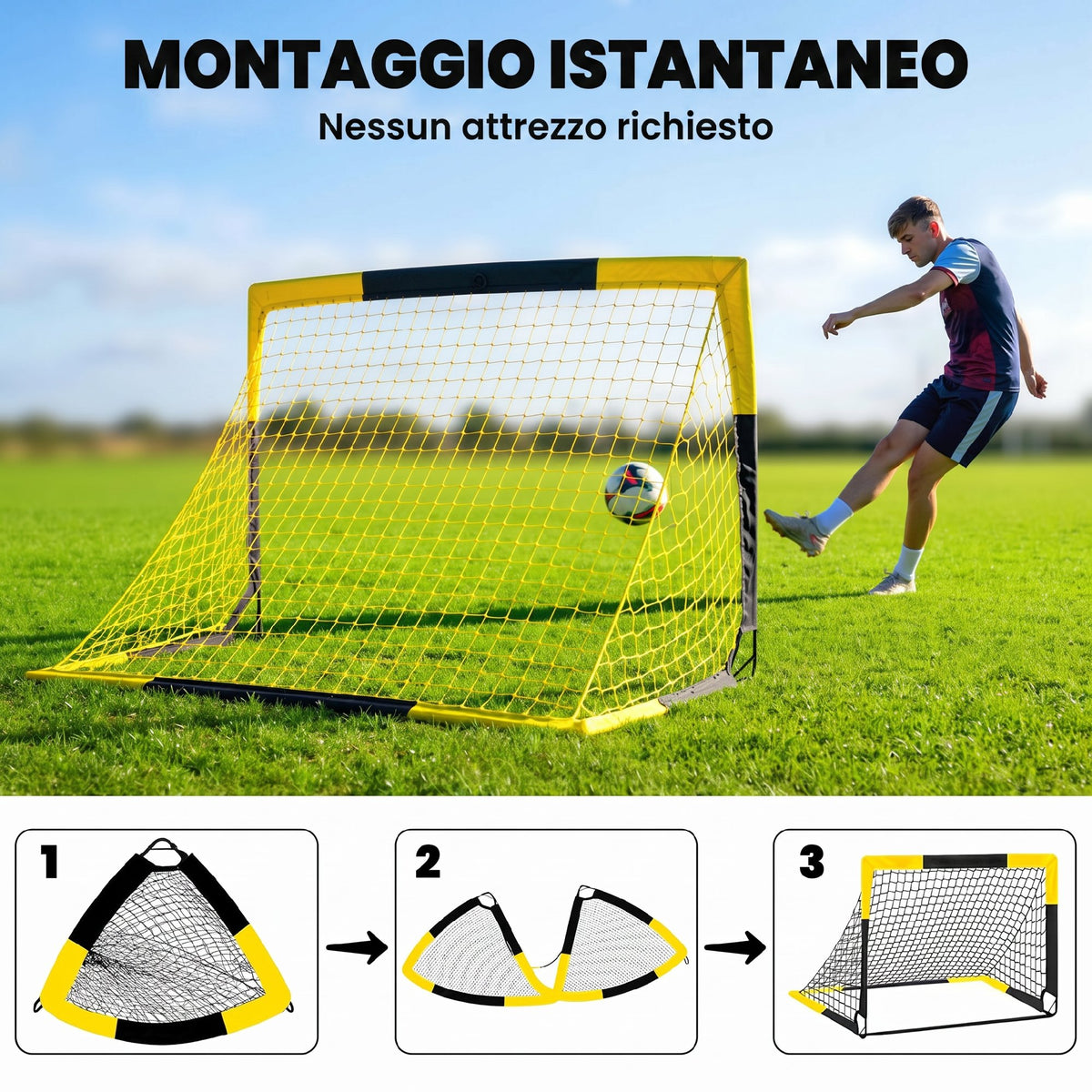 SPORTNOW Pop-Up Folding Soccer Goal with Carry Bag, Yellow