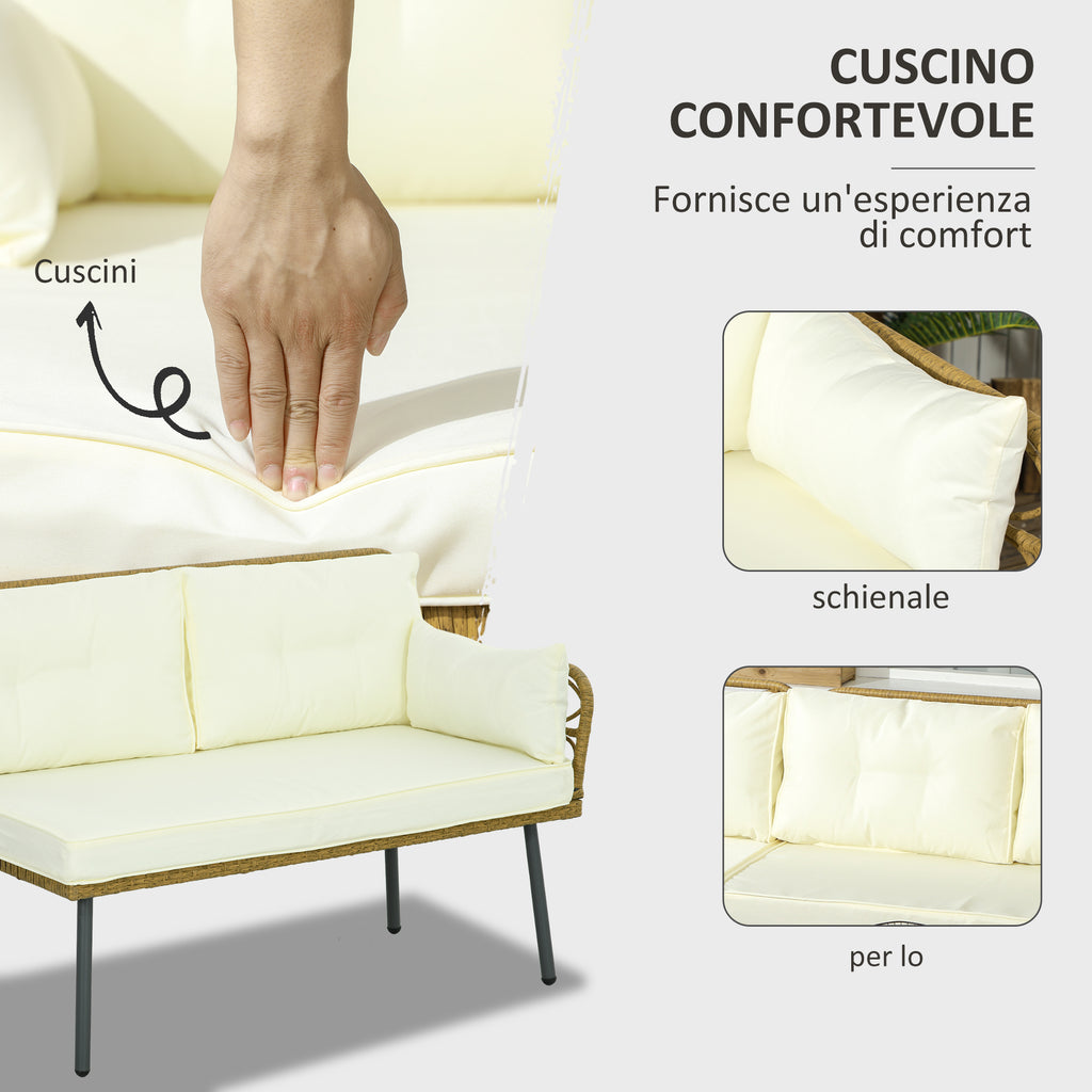 PE Rattan Garden Lounge with Chaise Longue, 2-Seater Sofa and Coffee Table, Cream - Borgè