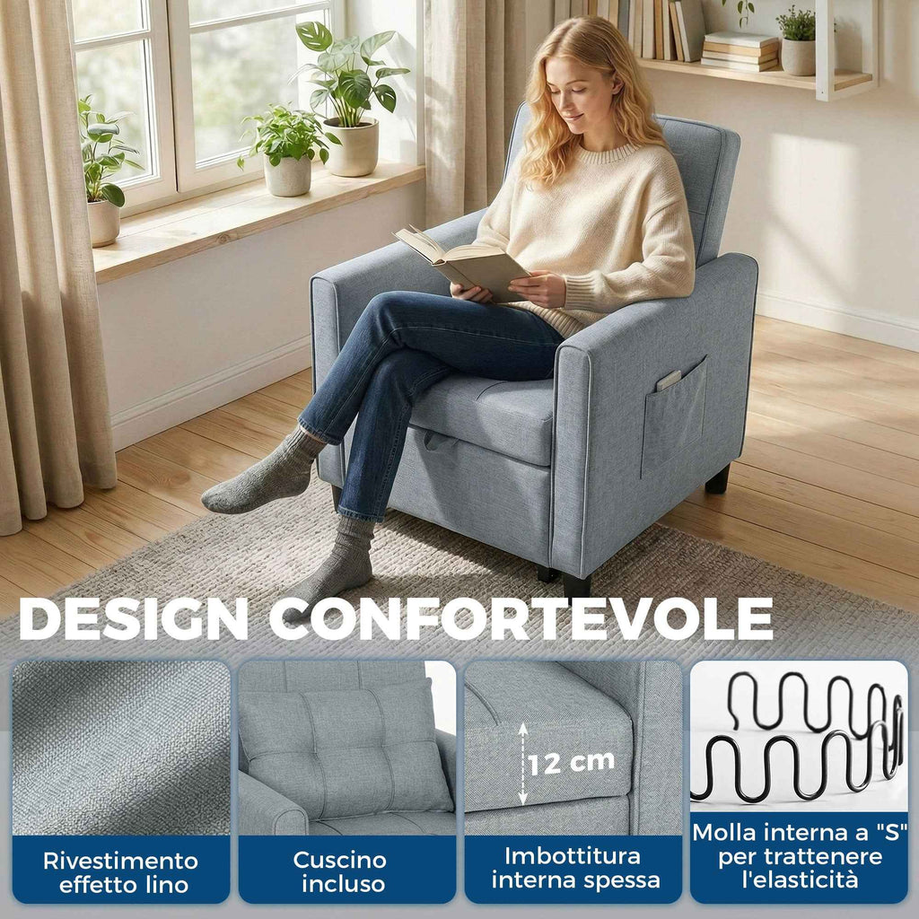 Folding Convertible Sofa Bed with Adjustable Backrest and Cushion, Grey