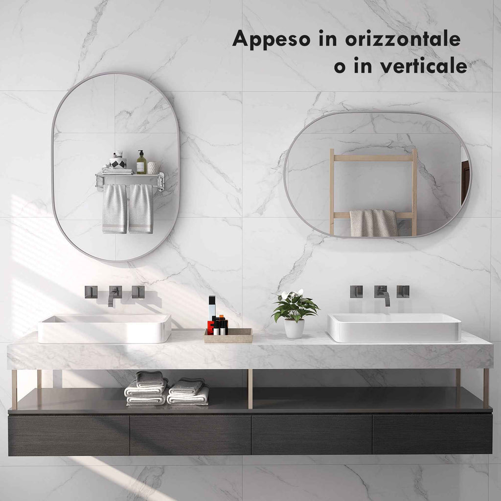 HOMCOM Oval Bathroom Mirror with Aluminum Frame, Vertical or Horizontal, 60x90 cm, Silver