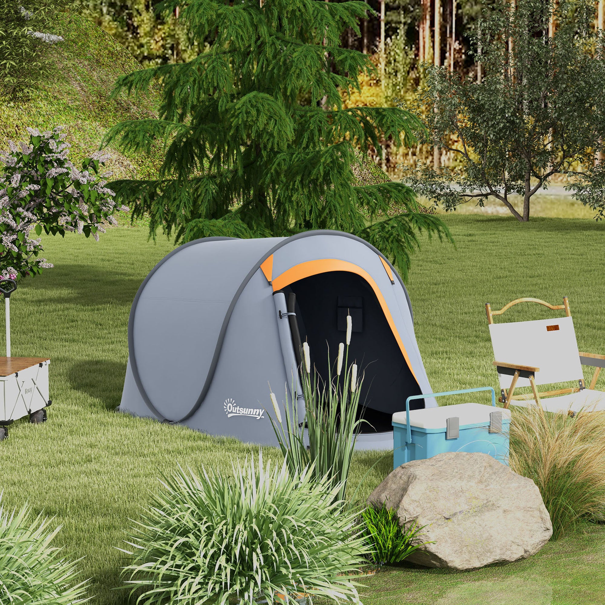 Waterproof Pop Up Camping Tent with Accessories and Transport Bag, 245x148x105 cm, Grey