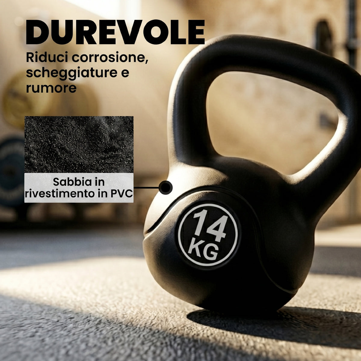 HOMCOM 14kg Plastic and Sand Kettlebell with Flat Base and Handle, Black