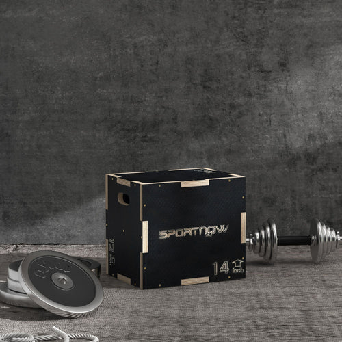 3-Height Plyometric Jump Box in Non-Slip Wood, 41-36-31cm, Black