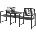 Modern 2-Seater Garden Bench with Table and Umbrella Hole Outdoor Furniture 165x56x85.5cm Black - Borge' Group Limited