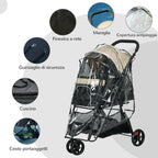 3-Wheel Folding Small Dog Stroller with Rain Cover and Basket, Khaki