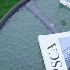 Outsunny Round Garden Coffee Table with Glass Top and Metal Frame, 50x55cm, Black