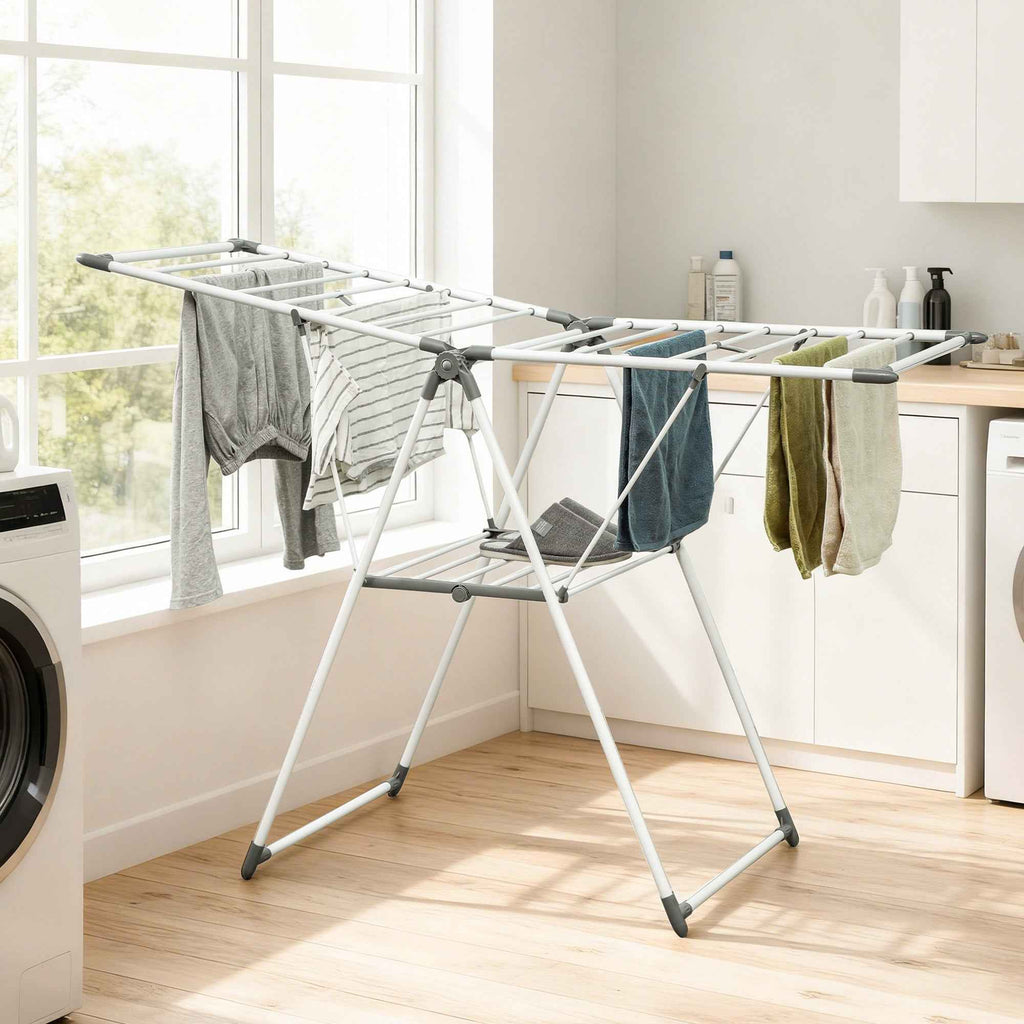 HOMCOM 2-Tier Clothes Airer, Adjustable to 4 Heights, Metal and Plastic, 156.5 x 61.5 x 97 cm, White