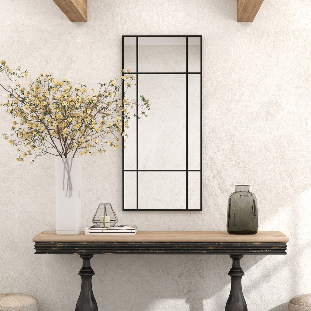 Window Style Wall Mirror with Vertical and Horizontal Mounting, 110x50cm, Black
