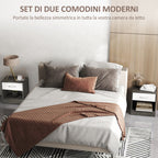 Set of 2 Modern Bedside Tables with Open Shelf and Drawer, Wooden, 39x28x41 cm, White and Dark Grey