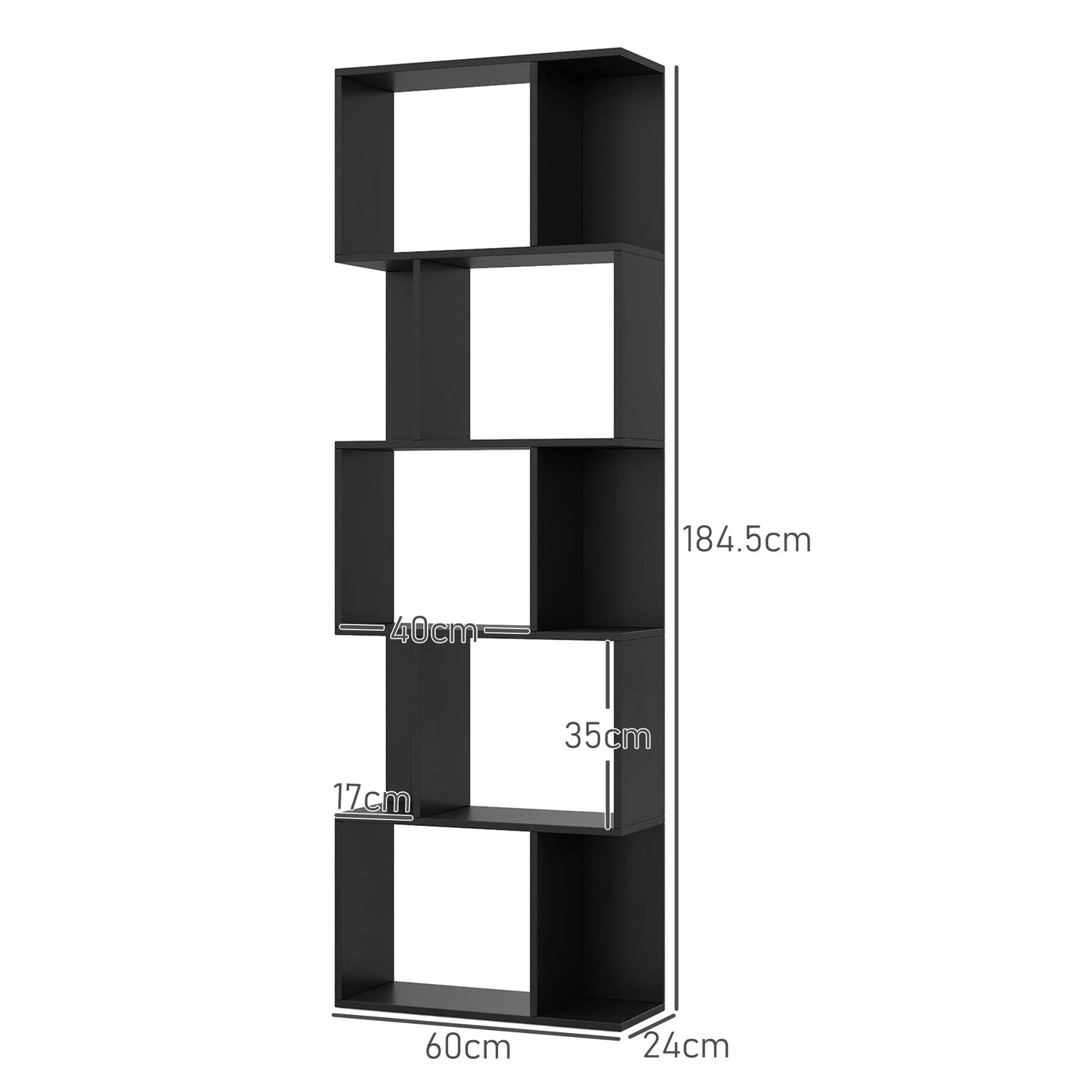 Modern Design Wooden Bookcase 5 Shelves Wooden Bookcase, 60x24x184.5 cm, Black