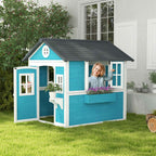 Outsunny Children's Playhouse for 3-8 Years Old with Pots and Planters, Made of Fir Wood, 114x126.4x135 cm, Blue