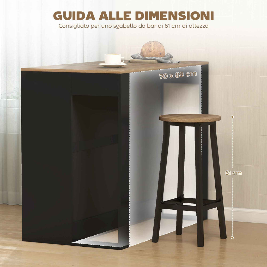 HOMCOM Kitchen Island Bar Counter with 3 Shelves for Living Room and Lounge, 113x60x90 cm, Black and Wood