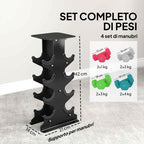 SPORTNOW Set of 8 Non-Slip Hex Dumbbells with Stand, in Metal and Plastic, Multicolored