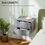 Set of 2 Floating Bedside Tables with 2 Drawers Modern and Space-Saving, 40x29x30 cm, Cement Grey