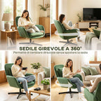 Swivel Lounge Chair with Lumbar Cushion and Velvet Fabric Upholstery, Green