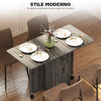 6-Wheel Drop-Leaf Table with 2 Drawers and Cabinet Doors, Wooden, 120x60x76.5 cm, Grey