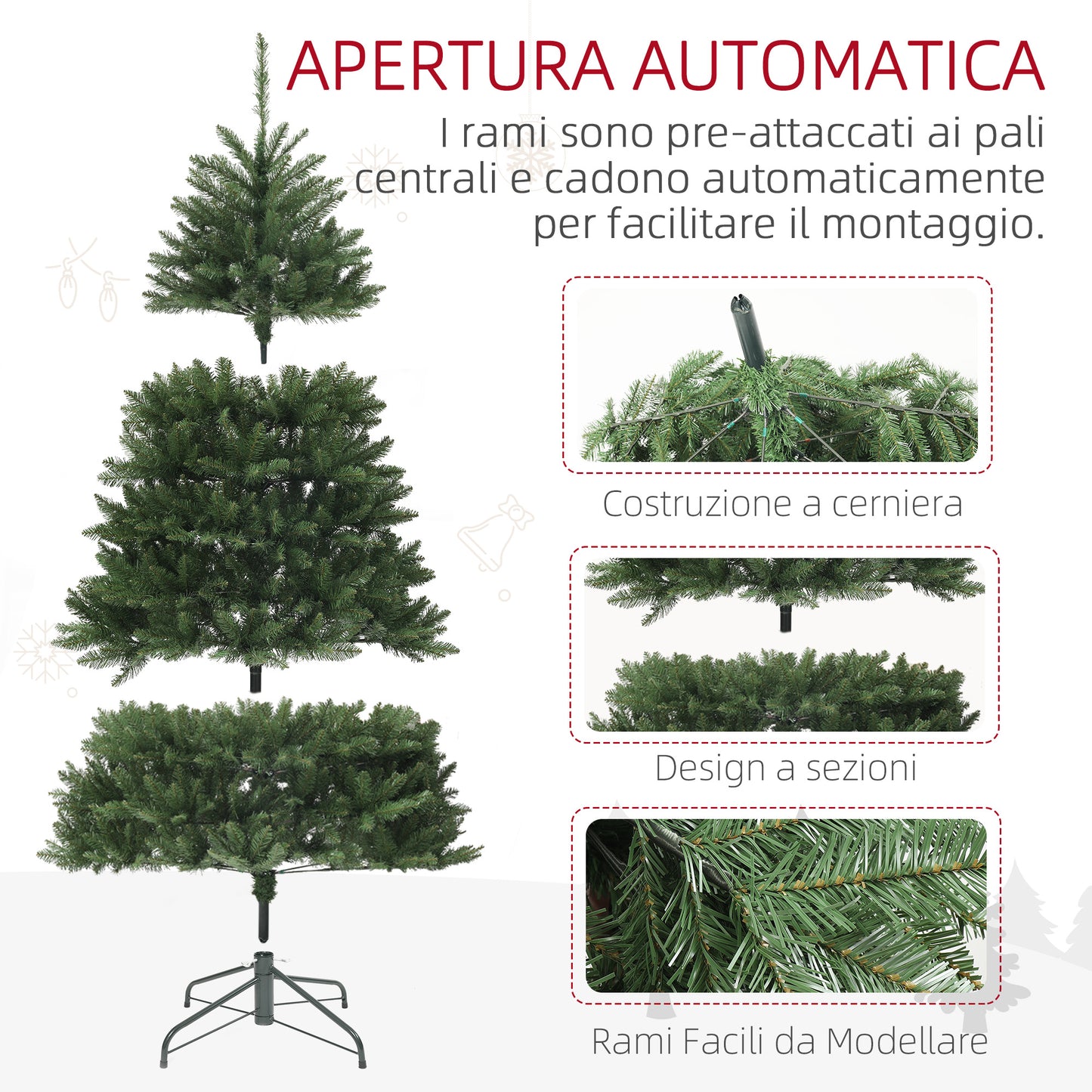 CHRISTMAS TREE - 195cm Artificial Christmas Tree with 1838 Branches with Steel Base for Indoor, Green