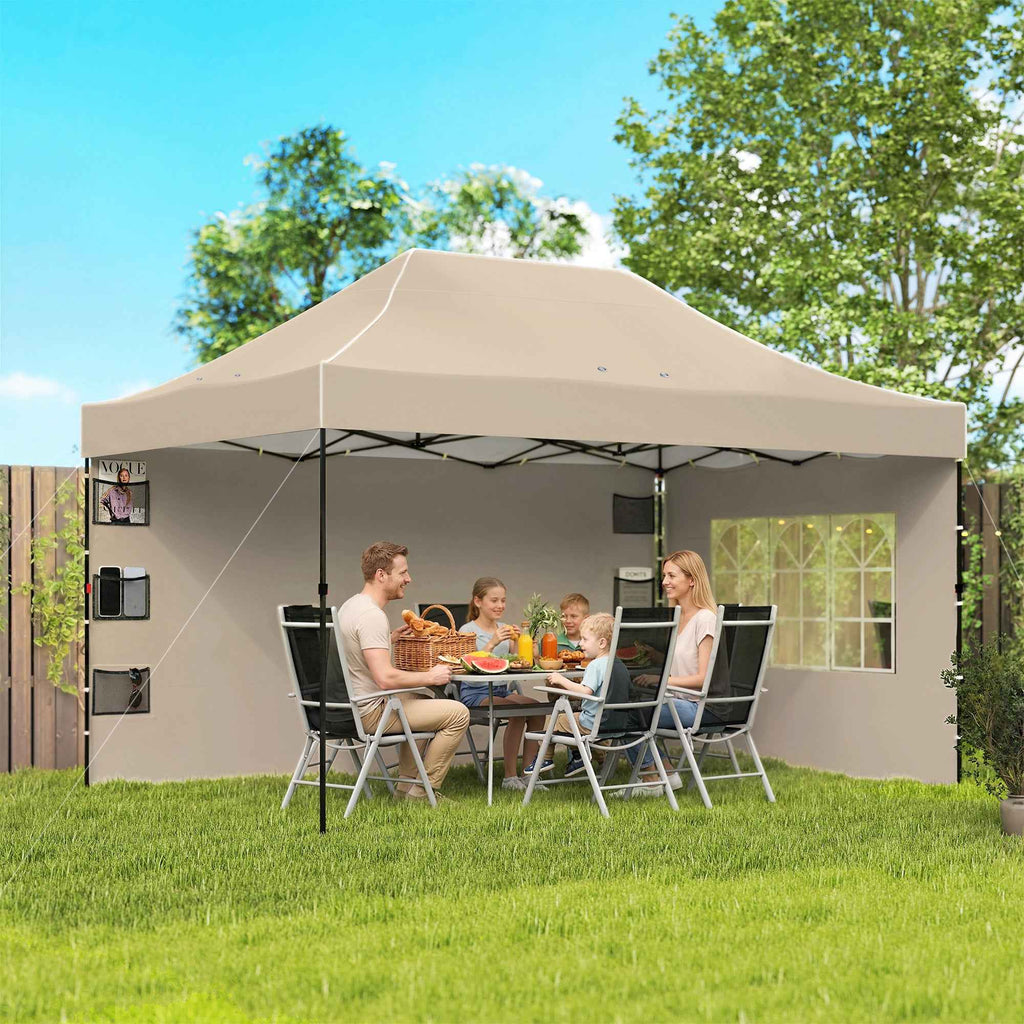 Outsunny Pop Up Folding Gazebo with Side Walls and Windows, 2.9 x 4.3 m, Metal and Oxford Fabric, Sand Brown