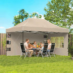Outsunny Pop Up Folding Gazebo with Side Walls and Windows, 2.9 x 4.3 m, Metal and Oxford Fabric, Sand Brown