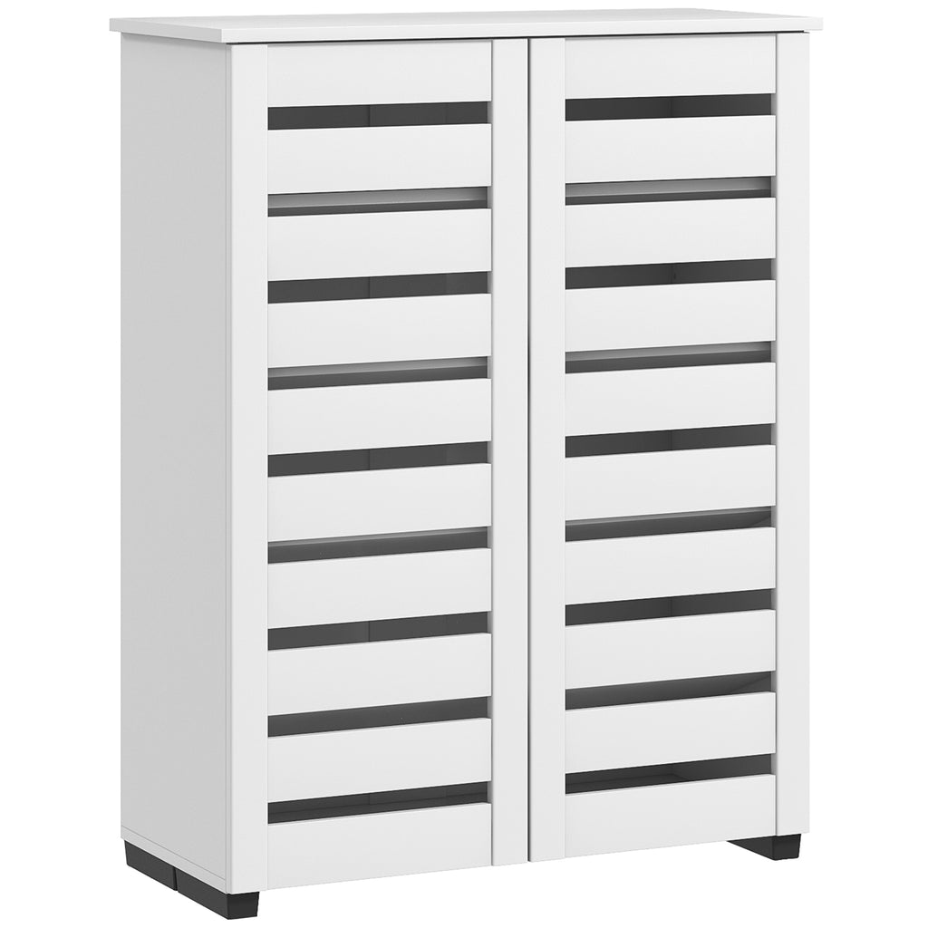 5-Tier Shoe Rack with 4 Adjustable Shelves and Slatted Doors, Wooden, 76x33Dx98 cm, White