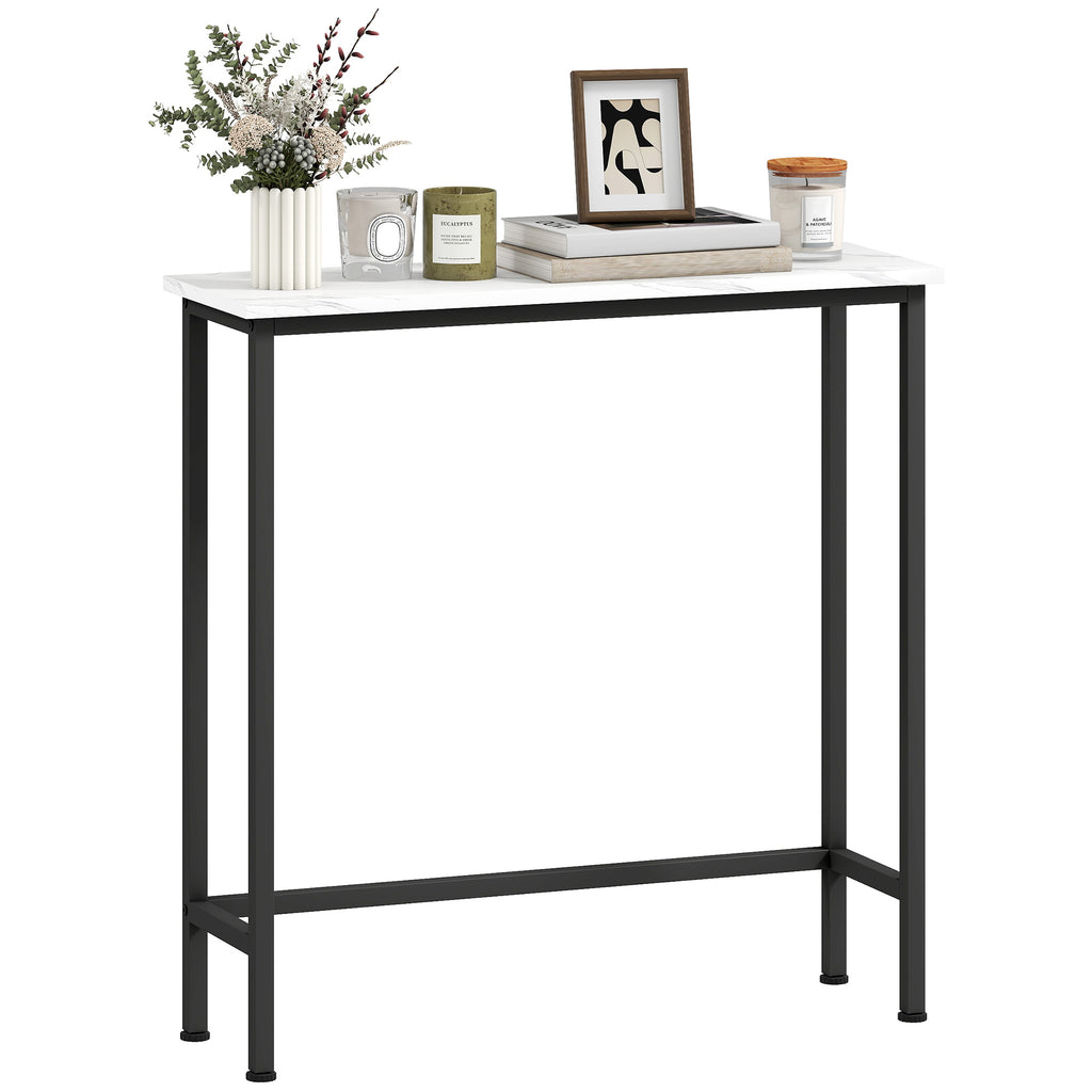 Entrance Console Table with Marble-Effect Top, in Wood and Steel, 75x24x76 cm, Black and White