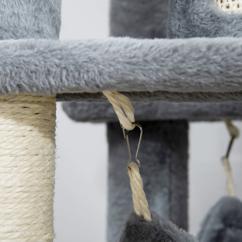 Cat Tree with Sisal Poles, House, Bed and Hammocks, 48x48x140cm, Grey