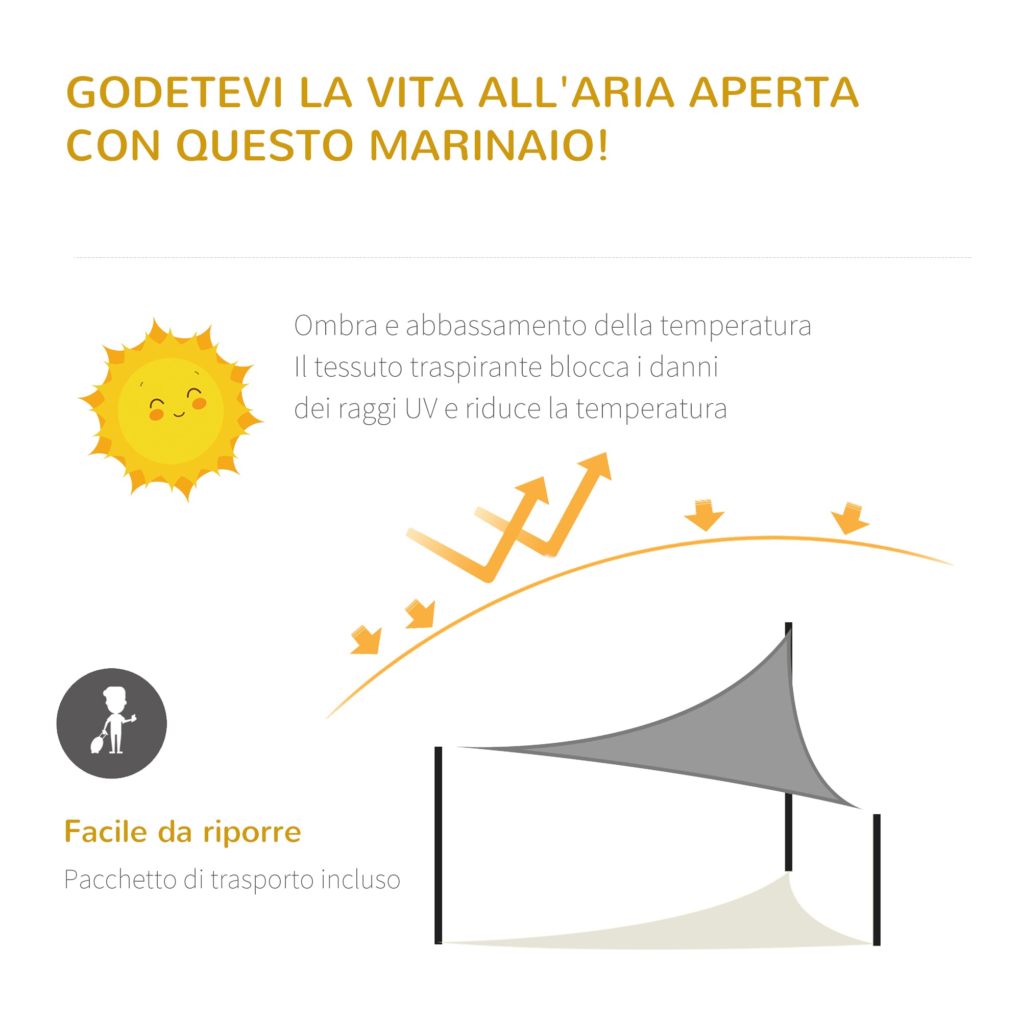 Anti-UV and Breathable Triangular Awning with D Hooks, in HDPE, 5x5x5 m, White and Blue - Borgè