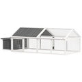 PawHut Wooden Chicken Coop for 4-8 Chickens with Wire Mesh and Opening Roof, 240x112.5x76 cm, White