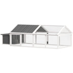 PawHut Wooden Chicken Coop for 4-8 Chickens with Wire Mesh and Opening Roof, 240x112.5x76 cm, White
