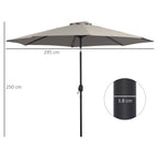 Outsunny 3x2.50 m Tilting Garden Umbrella with Crank and Removable Pole, Light Grey