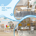 Children's Table and 2 Chairs Set for 3-8 Years in MDF and Pine Wood, Grey