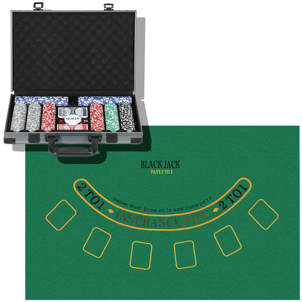 10 Player Poker Set with 400 Chips, 2 Decks of Cards, 5 Dice, Mat and Grey Case