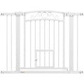 Adjustable Dog Gate with Extensions, Cat Door and One-Handed Opening, 76-104x77cm, White
