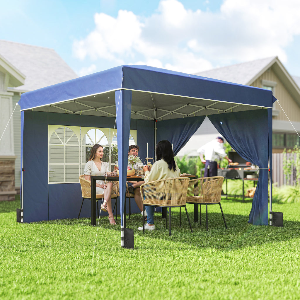 Outsunny 3x3m Folding Gazebo with Walls and Adjustable Height, UV Protection 50+, Dark Blue