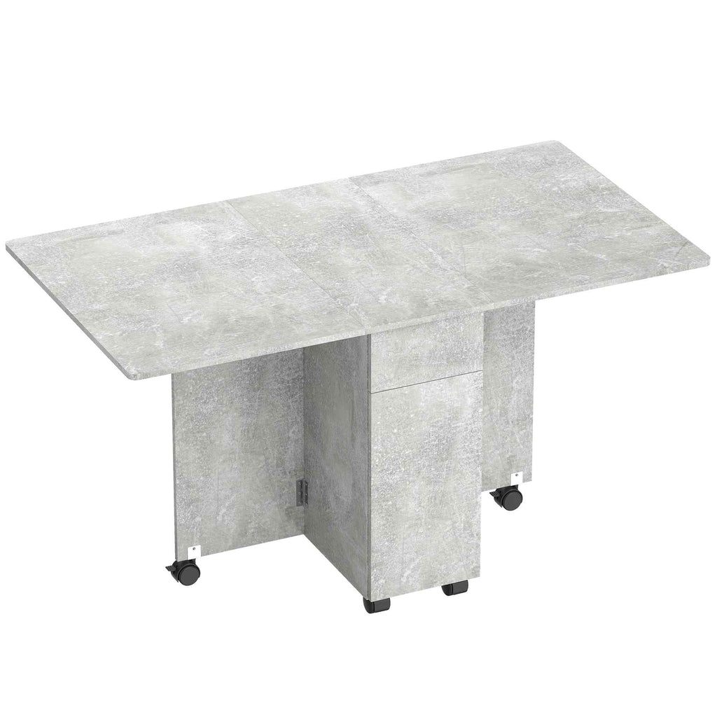 HOMCOM Folding Dining Table on Wheels with 2 Drawers, 2 Doors and Cabinet, Wooden, 140x76x74 cm, Cement Grey