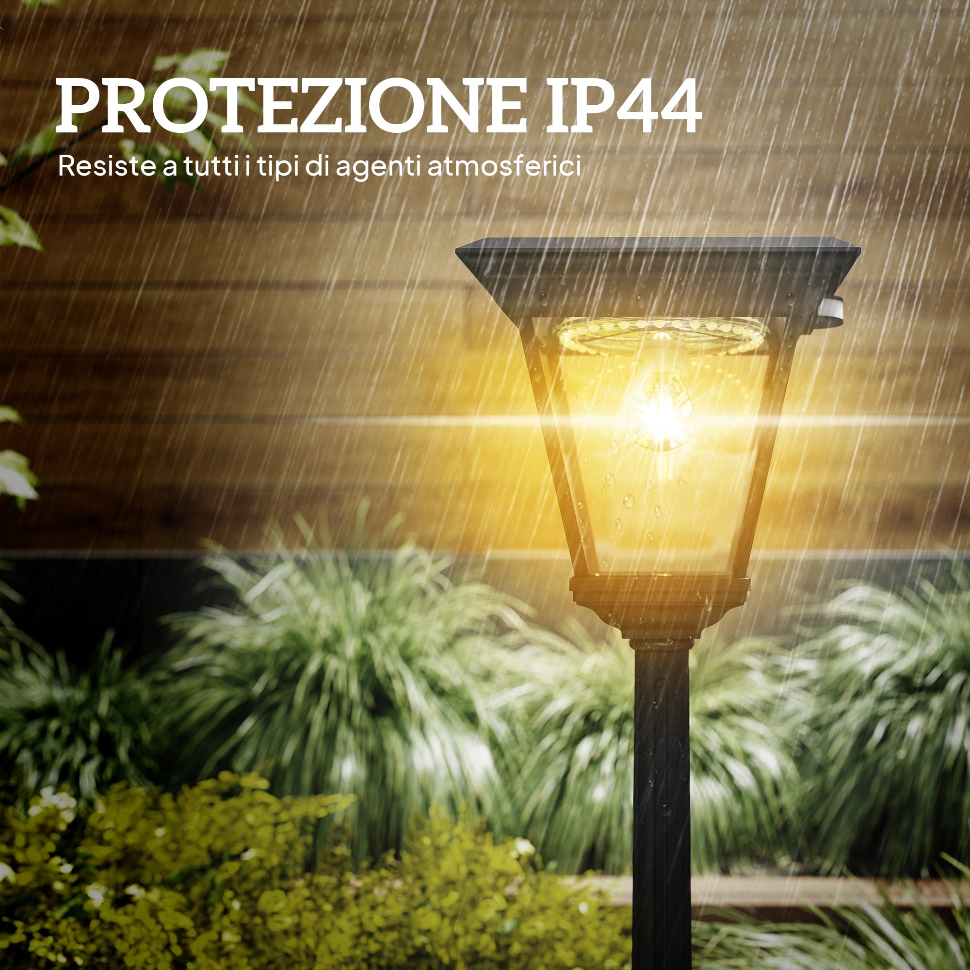 Solar Powered Garden Lamp with PIR Sensor, Aluminum and Glass, 26x24x220 cm, Black