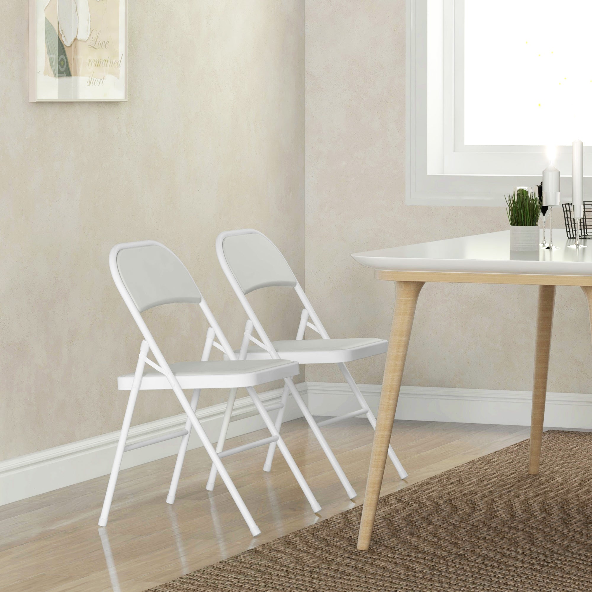 Set of 2 Folding Chairs Padded in PU Faux Leather and Metal, 45x46x78 cm, White