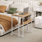 HOMCOM Space-Saving Folding Desk with Drop-Leaf Top, Storage Pocket, and Wheels, Natural Wood