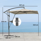 Outsunny 247x247cm Cantilever Umbrella with Cross Base and Crank Handle, in Metal and Polyester, Khaki Color