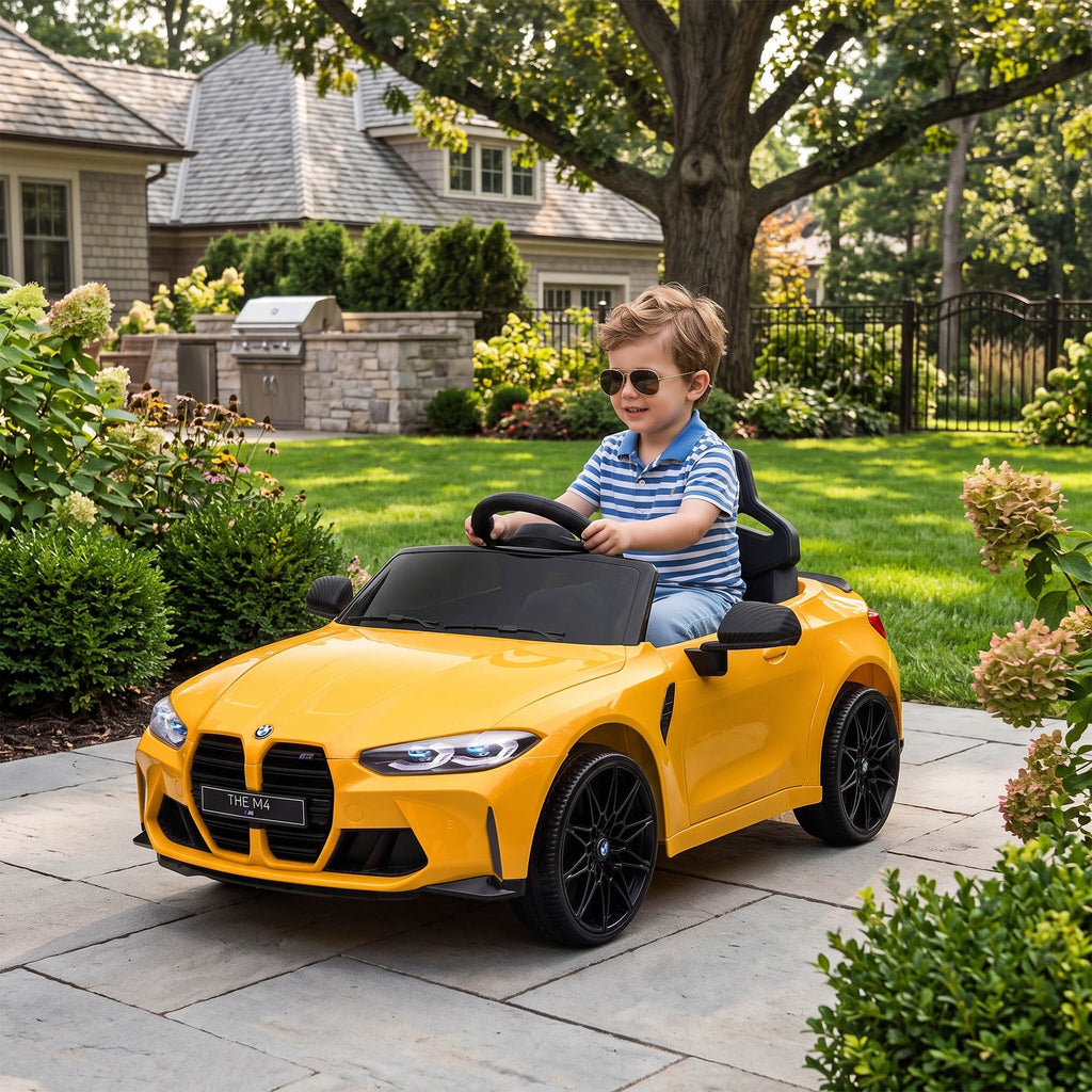 AIYAPLAY Licensed BMW M4 Electric Ride-On Toy Car for Kids with Remote Control, Horn and Headlights, 108x69.5x51 cm, Yellow