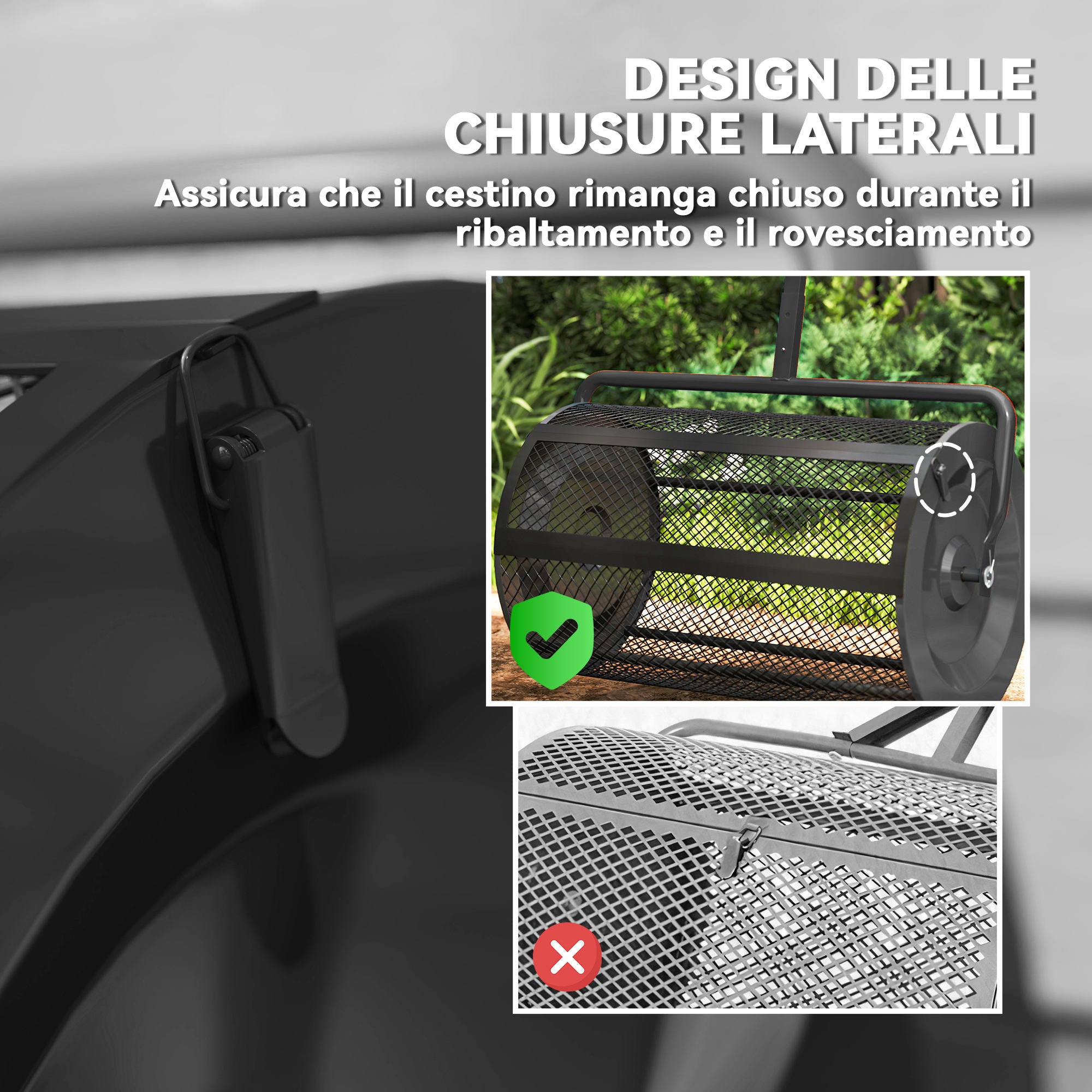 75L Metal Fertilizer Spreader with Adjustable T-Handle and Padded Handle, 70x40x112 cm, Black