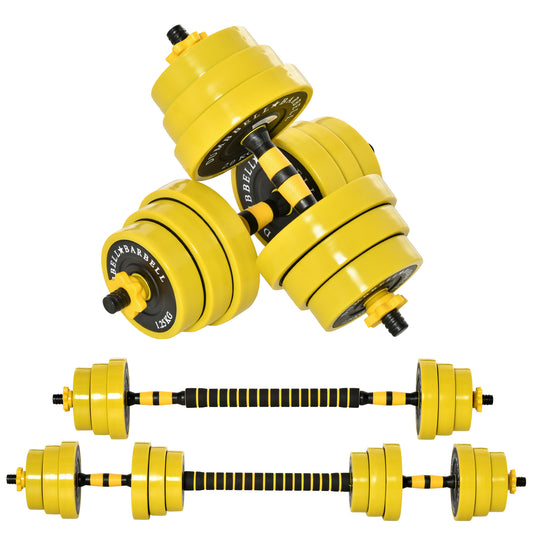 Dumbbell Set with Barbell Bar, Dumbbell Weights with 12 Discs for Home/Gym Training, Black and Yellow