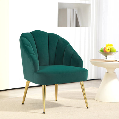 Art Deco Style Shell Armchair for Living Room and Bedroom, in Velvet Fabric and Steel, 63x65x84 cm, Green